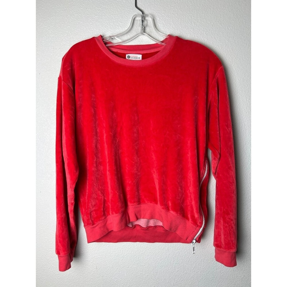 Sundry X Evereve bright salmon coral velour side-hem zip pullover sweatshirt sz0